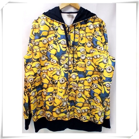 Despicable Me Minion Made Yellow Soft-shell Jacket Windbreaker w/ Hood Like New - Picture 1 of 8